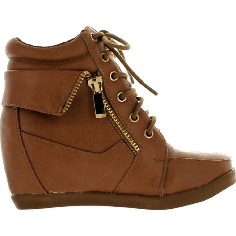 Kids Leatherette Lace-Up High Top Sneaker TAN